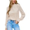 CUPSHE Womens Puff Long Sleeve Eyelet Embroidered Mock Neck Work Casual Blouse Shirts(Beige)
