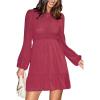 CUPSHE Women’s Ruffle Mini Fall Dress Crew Neck Long Lantern Sleeve Smocked Bodice Elasticized Waist Casual Dresses(Red)