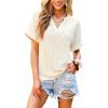 CUPSHE Women’s Short Sleeve Shirts V Neck Knit Tops Dressy Business Casual Blouses Beach Vacation Outfits(Beige)