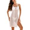 CUPSHE Women’s Sleeveless Crochet Beach Cover Ups Spaghetti Strap Hollow Out Swim Coverup Slit Mini Dress(White)