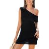 CUPSHE Women’s Sleeveless Knit Mini Dress Slim Fit Asymmetric Neck Vacation Beach Cover Up Dresses(Black)