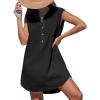 CUPSHE Womens Sleeveless Swimsuit Coverup Cotton Collared V Neck Beach Cover Ups Summer Mini Dress(Black)
