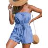 CUPSHE Women’s Strapless Short Rompers One Piece High-Waist Jumpsuit Blue and White Stripes(Blue)