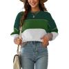 CUPSHE Women’s Striped Color Block Sweater Long Sleeve Crewneck Lightweight Pullover Sweater Tops(Green)