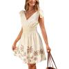 CUPSHE Women’s Summer Beach Mini Dress V Neck Bow Tie Sleeveless Hawaiian Smocked Waist Short Dress(Beige)