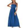 CUPSHE Women’s Summer Beach Vacation Dress Boho Smocked Maxi Sundress Casual Long Flowy Spaghetti Strap Dresses(Blue)
