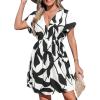 CUPSHE Women’s Summer Dress Short Sleeve Elastic Waist Beach Swimwear Cover Ups Casual Mini Sundress(Black & White)