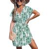 CUPSHE Women’s Summer Dress Short Sleeve Elastic Waist Beach Swimwear Cover Ups Casual Mini Sundress(Green Leaf)