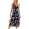 CUPSHE Women’s Summer Midi Dresses V Neck Sleeveless Abstract Spaghetti Strap A Line Sundress Beach Vacation Casual Dress(Black Abstract)