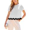 CUPSHE Womens Summer Tops Causal Short Sleeve Crew Neck Color Block T Shirts Curved Hem Top Trendy Vacation Outfits(White)