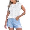 CUPSHE Womens Summer Tops Elegant Basic T-Shirt Cap Sleeve Sheer Lace Eyelet Embroidered Work Blouse Shirt(White)