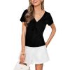 CUPSHE Womens Summer Tops Knit V Neck Short Sleeves Twist Knotted Off Shoulder T Shirts Top(Black)