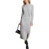 CUPSHE Women’s Sweater Midi Dresses Casual Long Sleeve Crew Neck Twist Waist Ribbed Knit Bodycon Fitted Slit Dress(Grey)