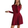 CUPSHE Women’s Sweater Mini Dresses Casual Long Sleeve A-Line Crew Neck Ribbed Knit Dress Cocktail Wedding Guest(Red)