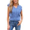 CUPSHE Women’s Sweater Vest Casual V Neck Sleeveless Cable Knitted Pullover Crop Tops(Blue)