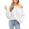 CUPSHE Womens Sweaters Christmas Off Shoulder Long Sleeve Sweater Casual Lightweight Xmas Pullover Sweater Tops(Solid White)