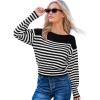 CUPSHE Womens Sweaters Long Sleeve Lightweight Sweaters Trendy Boat Neck Striped Sweater Tops(White Striped)