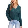 CUPSHE Womens Sweaters Long Sleeve Scalloped V Neck Casual Sweater Trendy Hollow Out Sweater Tops(Peacork Green)