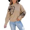 CUPSHE Womens Sweaters Mock Neck Long Sleeve Sweater Floral Lightweight Knit Pullover Sweater Tops Tops(Khaki)