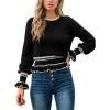 CUPSHE Womens Sweaters Ruffle Long Sleeve Crewneck 2025 Trendy Lightweight Sweaters Top(Black)