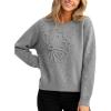 CUPSHE Women’s Sweaters Soft Knit Pullover Fall Sweaters 3D Floral Long Sleeve Crewneck Ribbed Casual Top(Gray)
