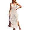 CUPSHE Women’s Swimsuit Cover Up Sleeveless Crochet Bathing Suit Coverup Split Maxi Summer Beach Dress for Swimwear(Beige)
