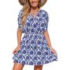 CUPSHE Women’s Swimsuit Coverup Short Sleeve Boho Swimwear Beach Cover Ups Elastic Waist Mini Dress(Blue)