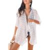 CUPSHE Women’s Swiss Dot Open Front Kimono Cardigan Casual Loose Beach Cover Ups Sheer Blouse Top(White)