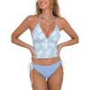 CUPSHE Women’s Tankini Set Swimsuit Cute Halter Strap Color Block Bathing Suit Mid Rise String Side Tie Swimwear 2026(Light Blue/White)