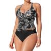 CUPSHE Women’s Tankini Sets Large Bust Two Piece Swimsuit Surplice V Neck Adjustable Straps Swimwear Back Strappy(Black/Tropical)