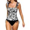 CUPSHE Women’s Tankini Sets Two Piece Swimsuit Square Neck Ruffle Straps Bathing Suit Mid Rise Drawstring(Black Tropical)