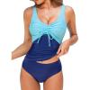 CUPSHE Women’s Tankini Sets Two Piece Swimsuit V Neck Bathing Suit Adjustable Straps Ruched Drawstring Mid Rise(Sky Blue/Navy Blue)
