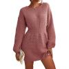 CUPSHE Womens Textured Knit Pullover Sweater Dress Long Sleeve Banded Waist Mini Casual Fall Winter Sweater Dress(Pink)