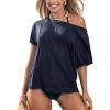 CUPSHE Women’s Top Asymmetrical Neck Short Sleeves Relaxed Breeze Black Cover-Up Top(Black)