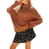 CUPSHE Womens Turtleneck Chunky Knit Sweater High Neck Cable Knit Sweater Casual Fit Long Sleeve Sweater Tops(Brown)