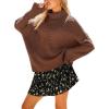 CUPSHE Womens Turtleneck Chunky Knit Sweater High Neck Cable Knit Sweater Casual Fit Long Sleeve Sweater Tops(Deep Brown)