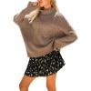CUPSHE Womens Turtleneck Chunky Knit Sweater High Neck Cable Knit Sweater Casual Fit Long Sleeve Sweater Tops(Taupe)