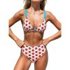 CUPSHE Women’s Two Piece Bikini Sets High Waisted V Neck Bathing Suits Stitching Back Self Tie Wide Adjustable Straps(Blue/Red Floral)