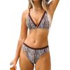 CUPSHE Women’s Two Piece Bikini Sets V Neck Bathing Suits Ladder Trim Back Hook Adjustable Straps(Brown Geo)