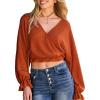 CUPSHE Womens V Neck Crop Tops Long Sleeve Y2K Wrap Cute Fashion 2025 Fall Blouse(Orange)