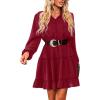 CUPSHE Women’s V Neck Pom Pom Long Sleeve Ruffled Drawstring A Line Mini Dress Green(Red)