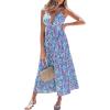 CUPSHE Women’s V Neck Striped Summer Dress Casual Floral Maxi Dresses Sleeveless Long Flowy Sundress with Removable Pads(Blue Stripe)