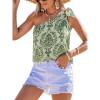 CUPSHE Womens Vacation Beach Floral Sleeveless Bow Tie One Shoulder Cover Up Tops Shirt(Green)