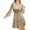 CUPSHE Women’s Velvet Mini Dresses Casual Long Sleeve A-Line Flowy Dress Cocktail Wedding Guest(Yellow)