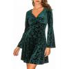 CUPSHE Women’s Vintage Velvet Dress Flare Sleeve V Neck Floral Mini Dress Party Guest Evening Dress(Green)