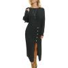 CUPSHE Women’s Winter Dresses Pencil Bodyon Long Sleeve Crew Neck Button Front Slit Casual Knitted Midi Dress(Grey)