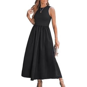 CUPSHE Formal Dress for Women 2025 Party Round Neck Knit Tank Top Cutout Sleeveless Pockets Maxi Dress(Black)