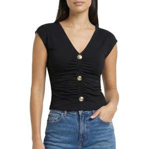 CUPSHE Summer Tops for Women V Neck Lightweight Button Pullover Cute T-Shirts Casual Going Out Blouses 2026(Black)