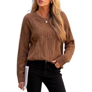 CUPSHE Women Fall Sweater Cable Knit Long Sleeve Crewneck Casual Winter Cozy Pullover Tops Rust, S