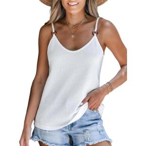 CUPSHE Women Loose Fit Casual Flowy Tank Tops Cami V Neck Sleeveless Tshirts(White)